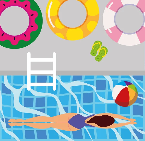 Woman with toys in pool — Stockvektor