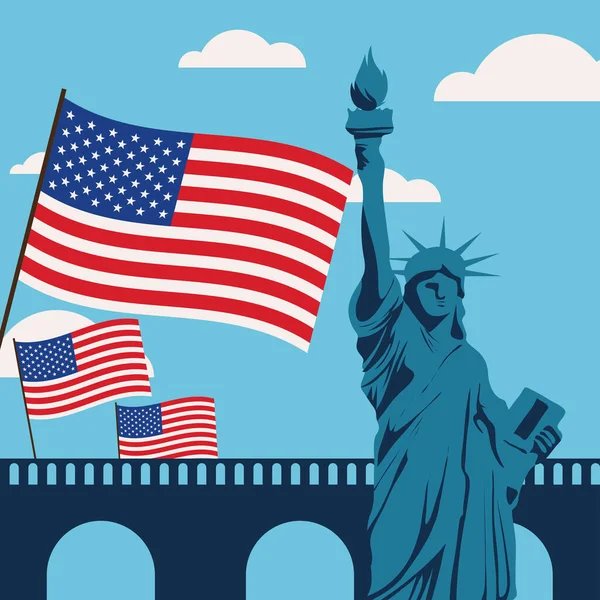 Statue of liberty and flags — Vetor de Stock