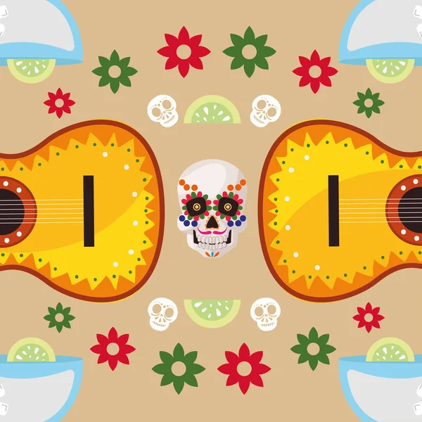 Skull and guitar of mexico — ストックベクタ