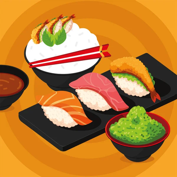 Sushi japonés y arroz — Vector de stock