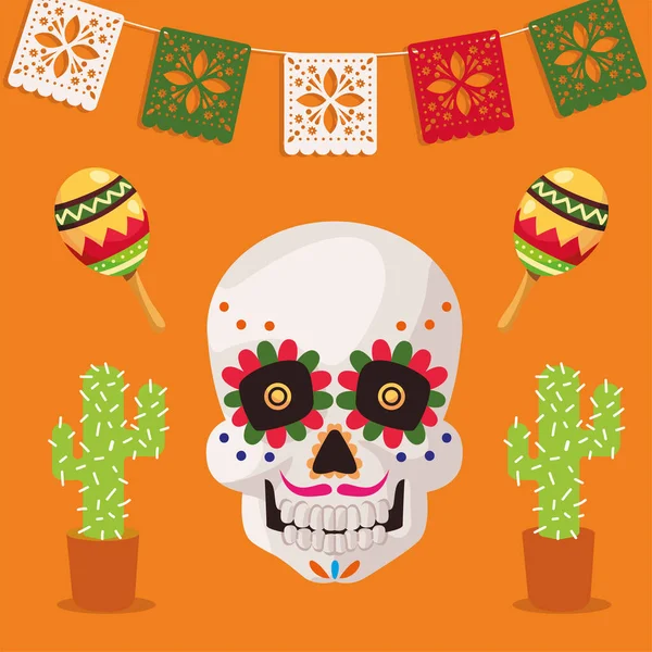 Catrina cráneo y cactus — Vector de stock