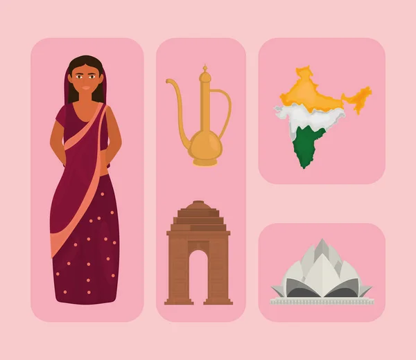 Set of indian woman — Image vectorielle