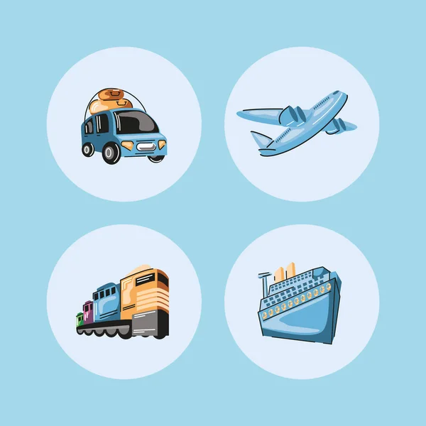 Symbole Reise Transport Cartoon Stil — Stockvektor