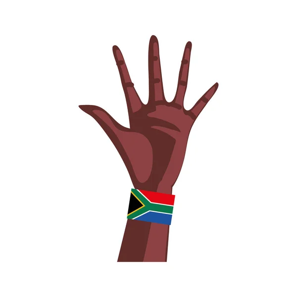 Mano Negra Con Icono Bandera Sudáfrica — Vector de stock