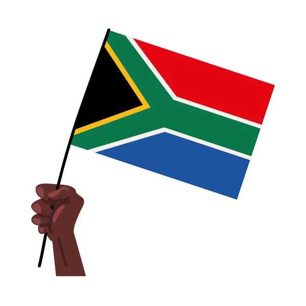 Hand Met Zuid Afrikaanse Vlag Icoon — Stockvector