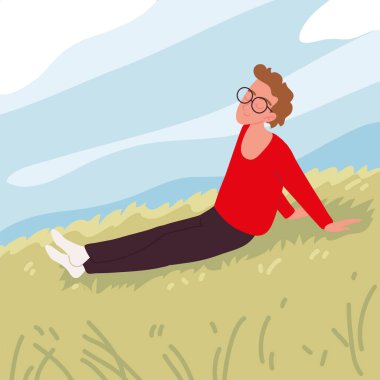 Çim dizaynındaki gevşek adam