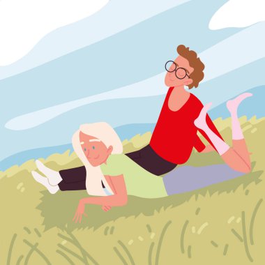 Çimenlerin üzerinde gevşek bir çift, görüntü.