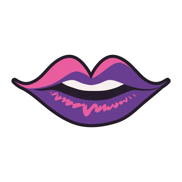 90Er Jahre Weibliche Lippen Ikone Isoliert — Stockvektor
