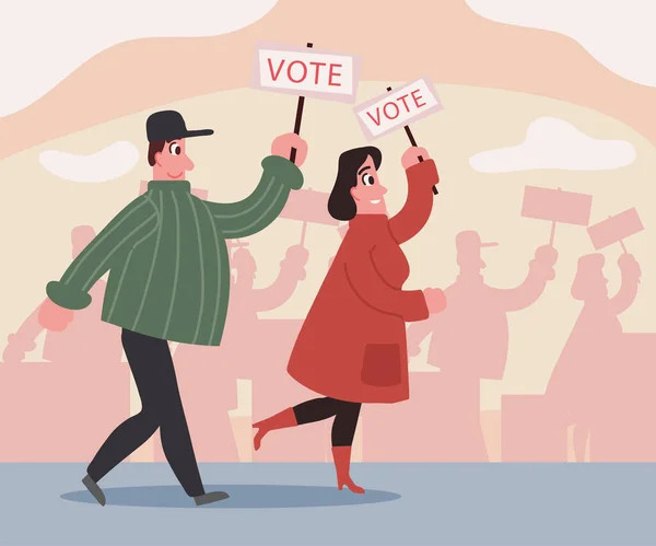 Persone Con Cartelli Voto Giorno Della Democrazia — Vettoriale Stock