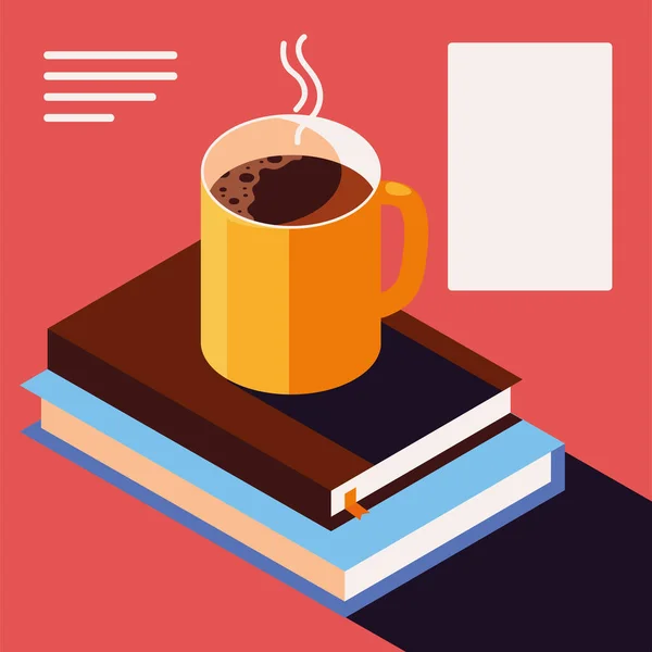 Tasse Café Sur Livres Isométrique — Image vectorielle