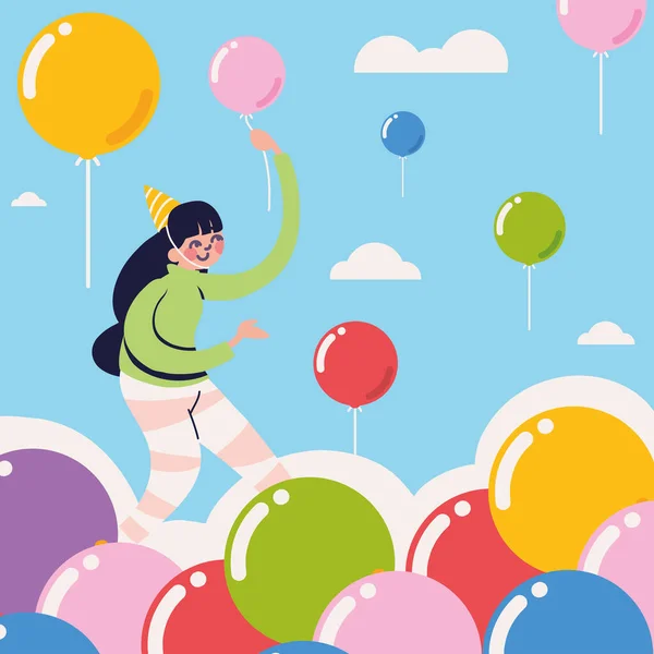 Κορίτσι Διακόσμηση Μπαλόνια Γενεθλίων — Διανυσματικό Αρχείο