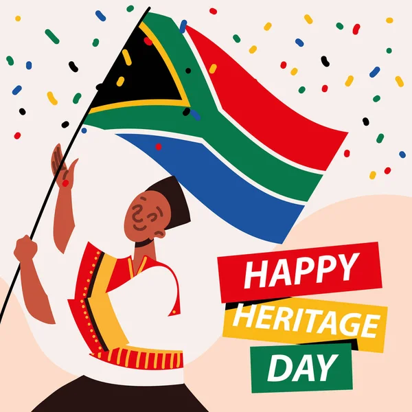 Άνθρωπος Γιορτάζει Heritage Day Αφρική Σημαία — Διανυσματικό Αρχείο