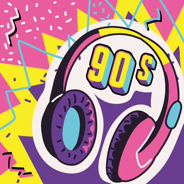 90Er Jahre Musik Kopfhörer Memphis Hintergrund — Stockvektor