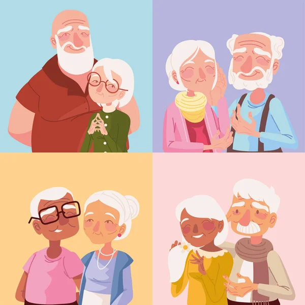 かわいい祖父母キャラクター漫画をセット — ストックベクタ