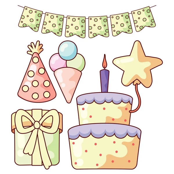 Icon Set Cute Birthday Party — Stock Vector