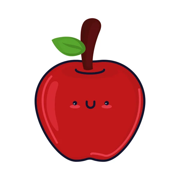 Kawaii Alimento Manzana Icono Aislado — Vector de stock