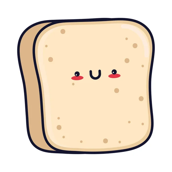 Kawaii Voedsel Brood Pictogram Geïsoleerd — Stockvector