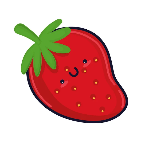 Kawaii Food Erdbeere Icon Isoliert — Stockvektor
