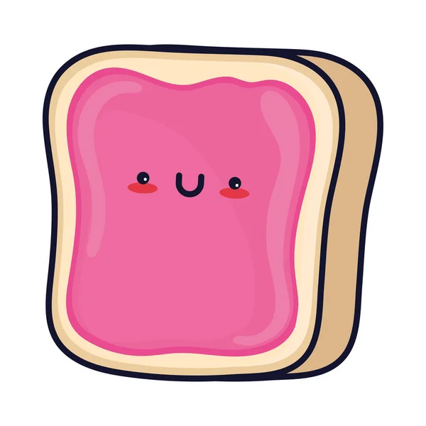 Kawaii Food Brood Met Jam Icoon Geïsoleerd — Stockvector