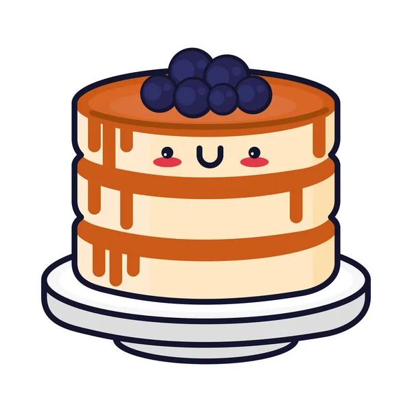 Pancakes Alimentaires Kawaii Icône Isolé — Image vectorielle