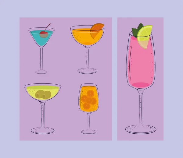 Icons Cocktails Drink Flat Style — Stock Vector