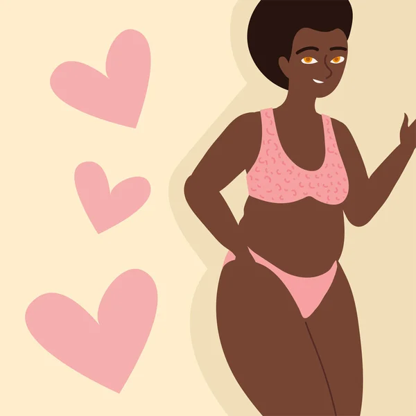Fat Afro Woman Hearts Love — Archivo Imágenes Vectoriales