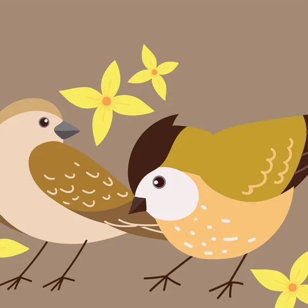 Два Птахи Квіти Природа — стоковий вектор