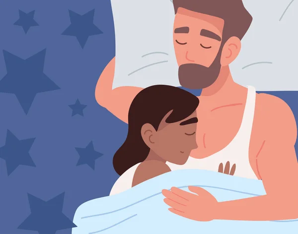 Embracing Couple Sleeping Bed — ストックベクタ