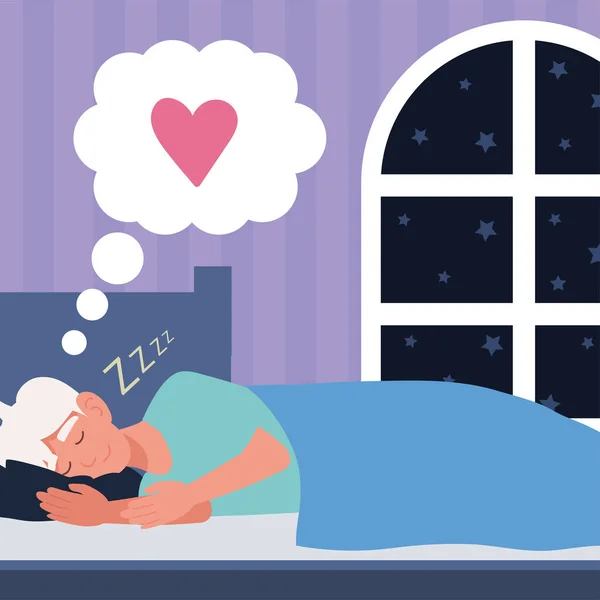 Man Sleeping Dreaming Love Design — Stockový vektor