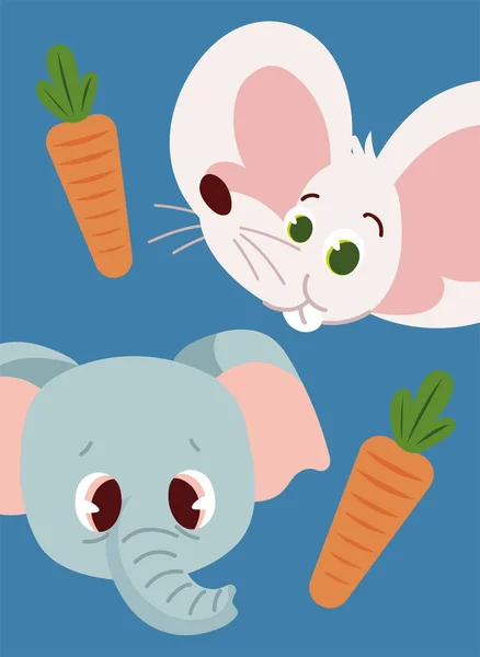 Cute Faces Animals Carrots — ストックベクタ