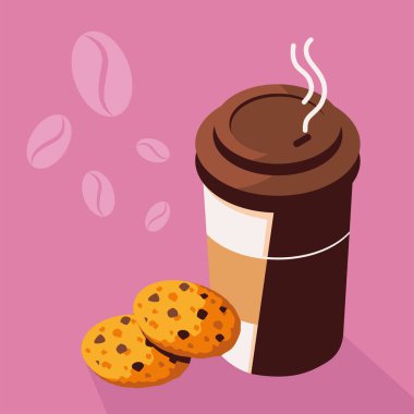 takeaway coffee cup and cookie, isometric