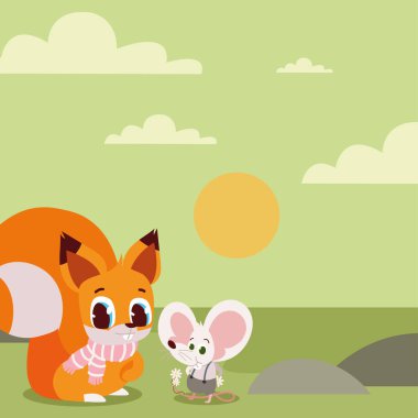 cute squirrel and mouse landscape