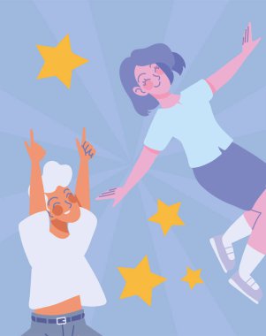 Mutlu insanlar dans edip zıplıyorlar