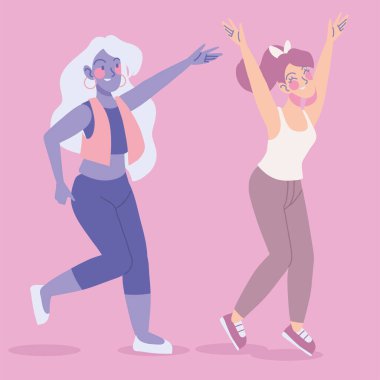 cheerful two women friends character