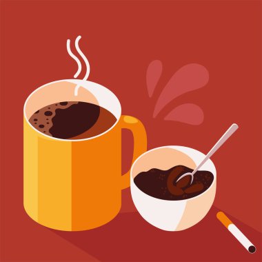 cup of coffee and cigar, isometric