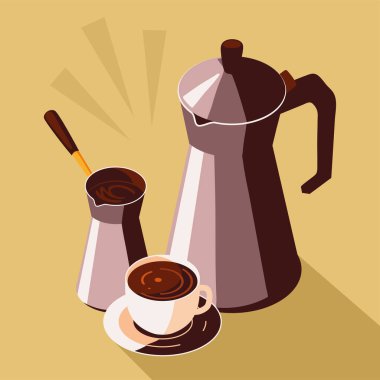 coffee kettles and cup, isometric