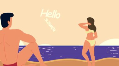 Plaj manzarası yaz sezonu animasyonu, 4k video animasyonu