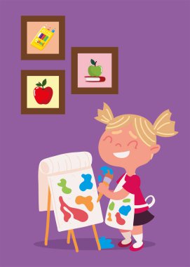girl artist painting picture on canvas cartoon