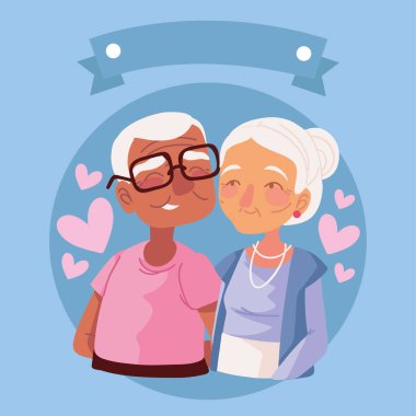 Büyükanne ve büyükbaba karakter çizgi film aşk tasarımı