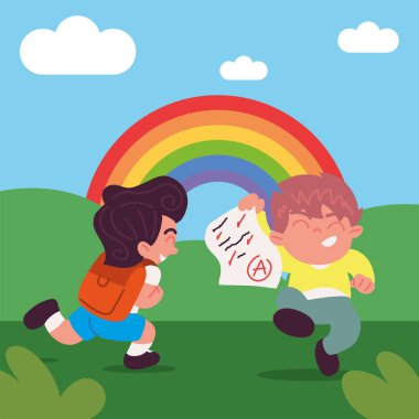 Sınav kağıdıyla mutlu öğrenci çocukları