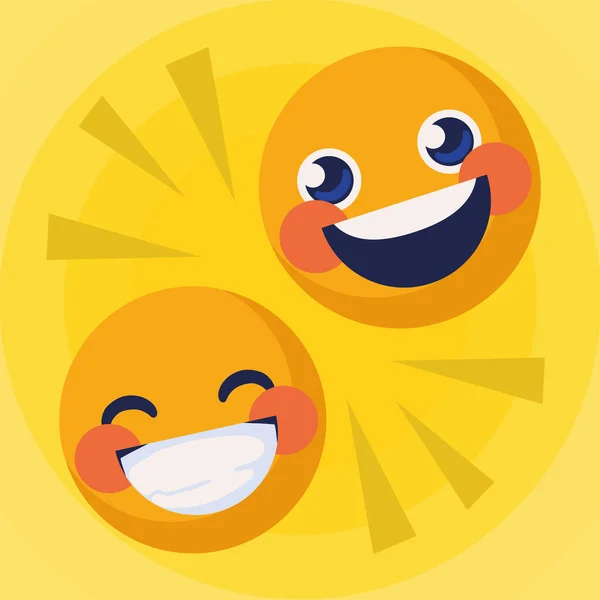 Funny Emoji Smiley Faces Comic — Vetor de Stock