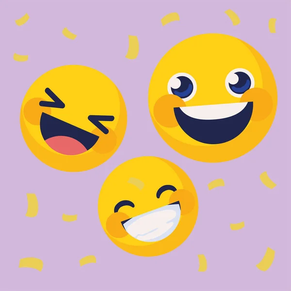 Set Happy Emoji Faces Design — Vetor de Stock