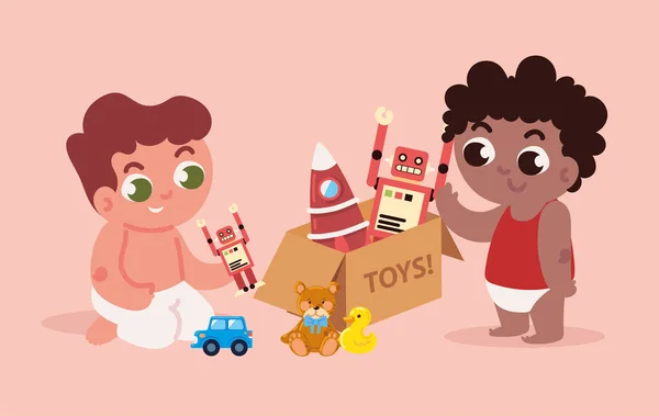 Kids Playing Toys Box — Stockový vektor