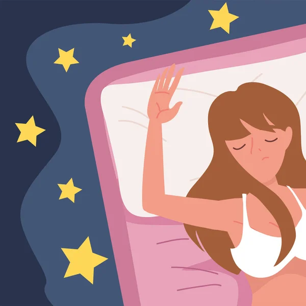 Sleeping Young Woman Night Concept — Vector de stock