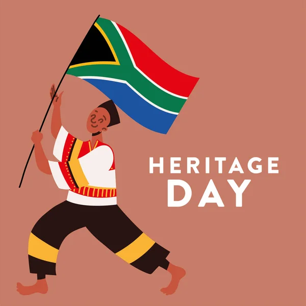 Man Viert Erfgoeddag Afrika Met Vlag — Stockvector