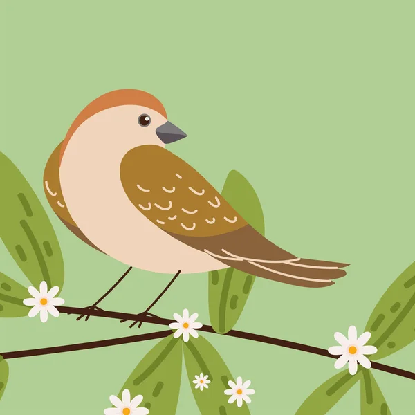 Pájaro Árbol Con Flores — Archivo Imágenes Vectoriales