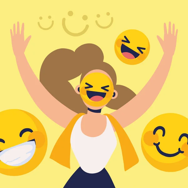 Woman Happy Emoji Face Design — Stock Vector