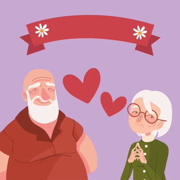 Adorable Couple Grandparents Love Hearts — Διανυσματικό Αρχείο