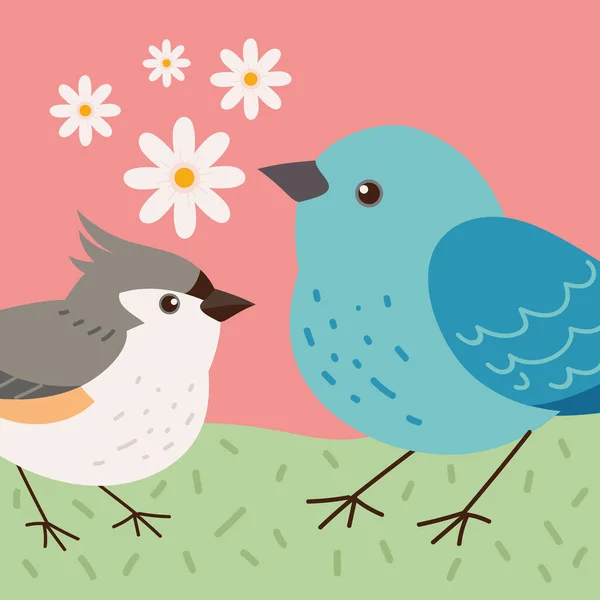 Vogels Cartoon Gras Ontwerp — Stockvector