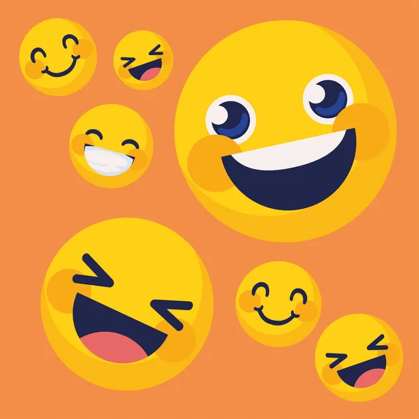 Collection Emoticons Happy Faces Design — Stock Vector